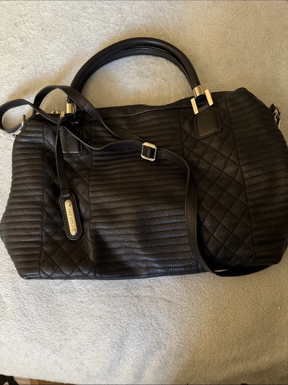 Arcadia Black Quilted Leather Satchel with Silver Hardware - Picture 3 of 6